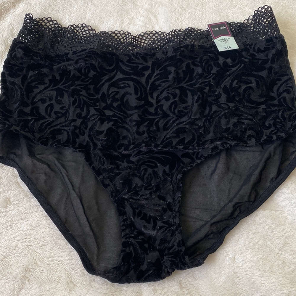 Black burnout modern brief with sheer back and lace trim waiste
